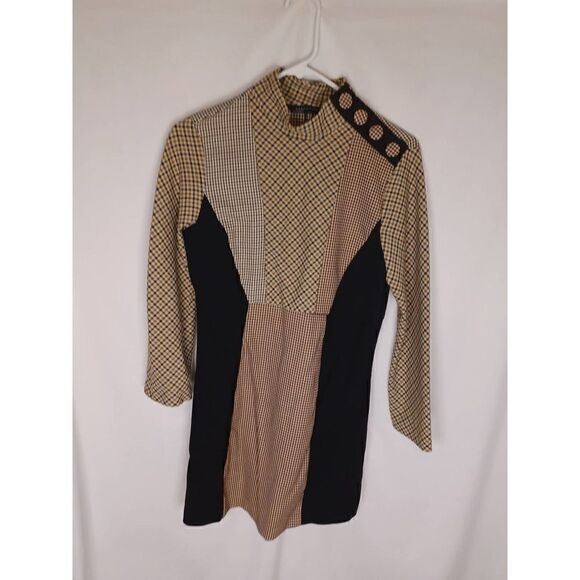 ZARA WOMAN PLAID DETAIL MOCKNECK BODYCON MINI DRESS SIZE M - Picture 1 of 5